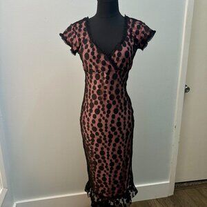 Switchblade Stiletto Annabelle Wiggle Dress Small PinUp Polka Dot Pink Black